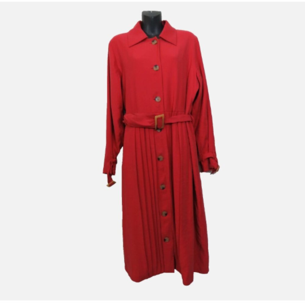 Soft Surroundings Size Medium Amante Trench Coat Red Pleated with Belt Fit Flare